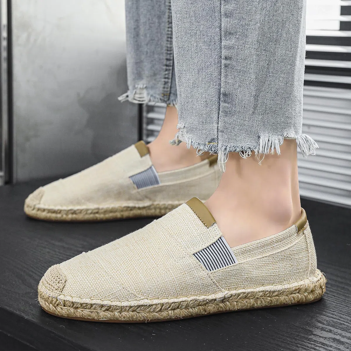 Alexis Leroy Herren Espadrilles Klassischer Espadrille-Slipper für Herren Flacher Slipper