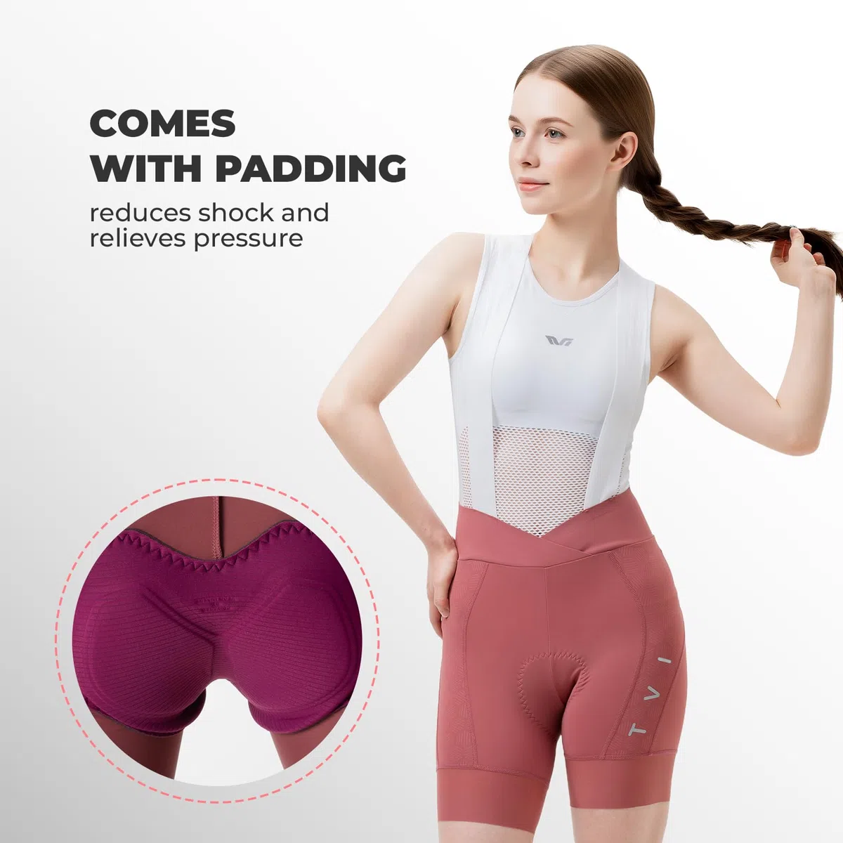 ROCKBROS TVI Fahrrad Trägerhose Damen, Kurz Gepolstert Fahrradhose Sommer, mit Magnetischer Träger, Hohe Taille Reflektierende Hochelastische Radlerhose für Rennrad MTB