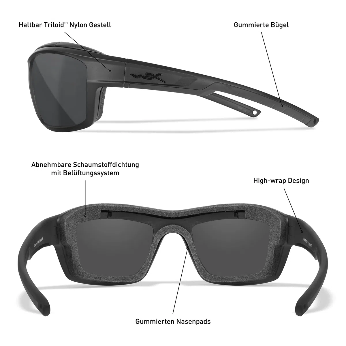 Wiley X | WX Ozone | Sonnenbrille Herren | Polbrille Angeln| Polarisierte Sonnenbrille Herren │ Sportbrille ideal bei Outdoor-Aktivitäten - Angeln und Farhrrad | 100% UVA/UVB-Schutz