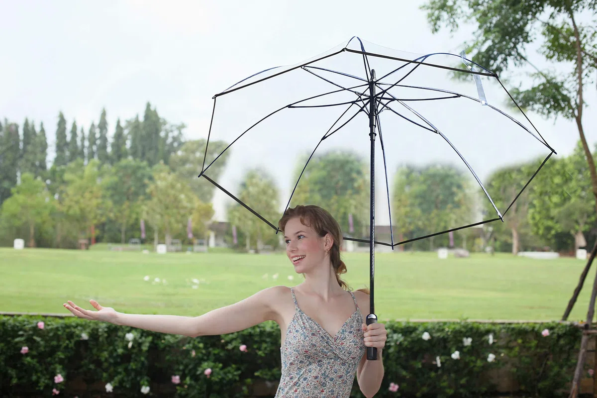 Regenschirm groß XXL Ø130 cm transparent, Komfort Druckknopf, mit Tragehülle, Automatik, Perfekt als durchsichtiger Partnerschirm oder Hochzeitsschirm - Rand schwarz