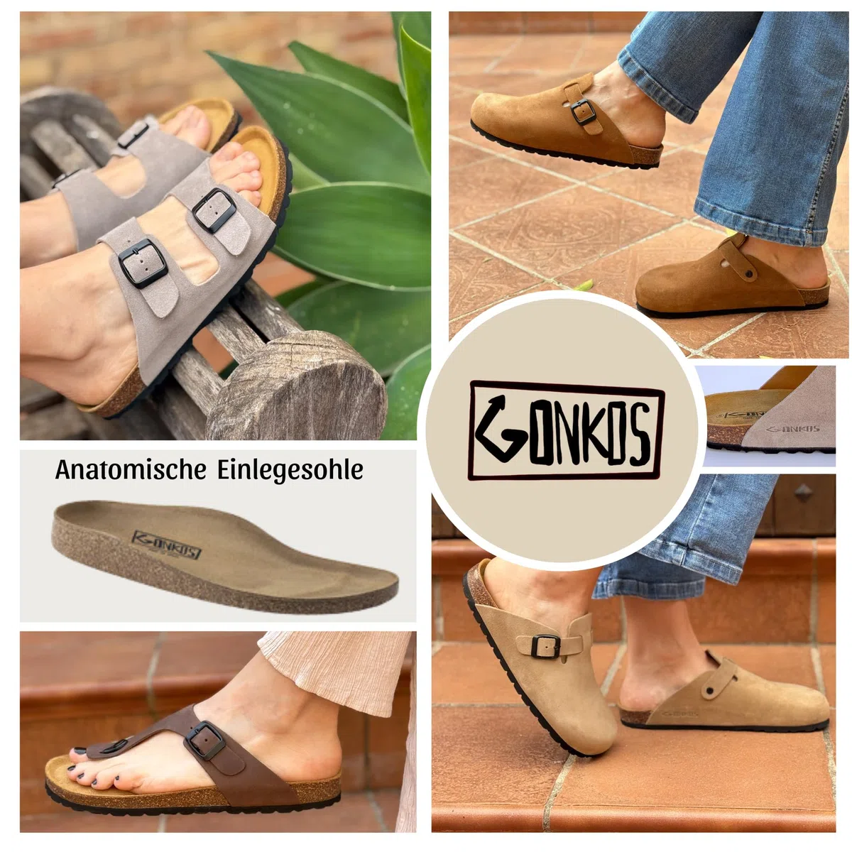 Leder Sandalen, anatomische Kork Einlegesohle, Echtes Leder, Naturkork, verstellbare Schnalle am Fuß, Unisex Zehentrenner, Qualitätssandale Made in Spain