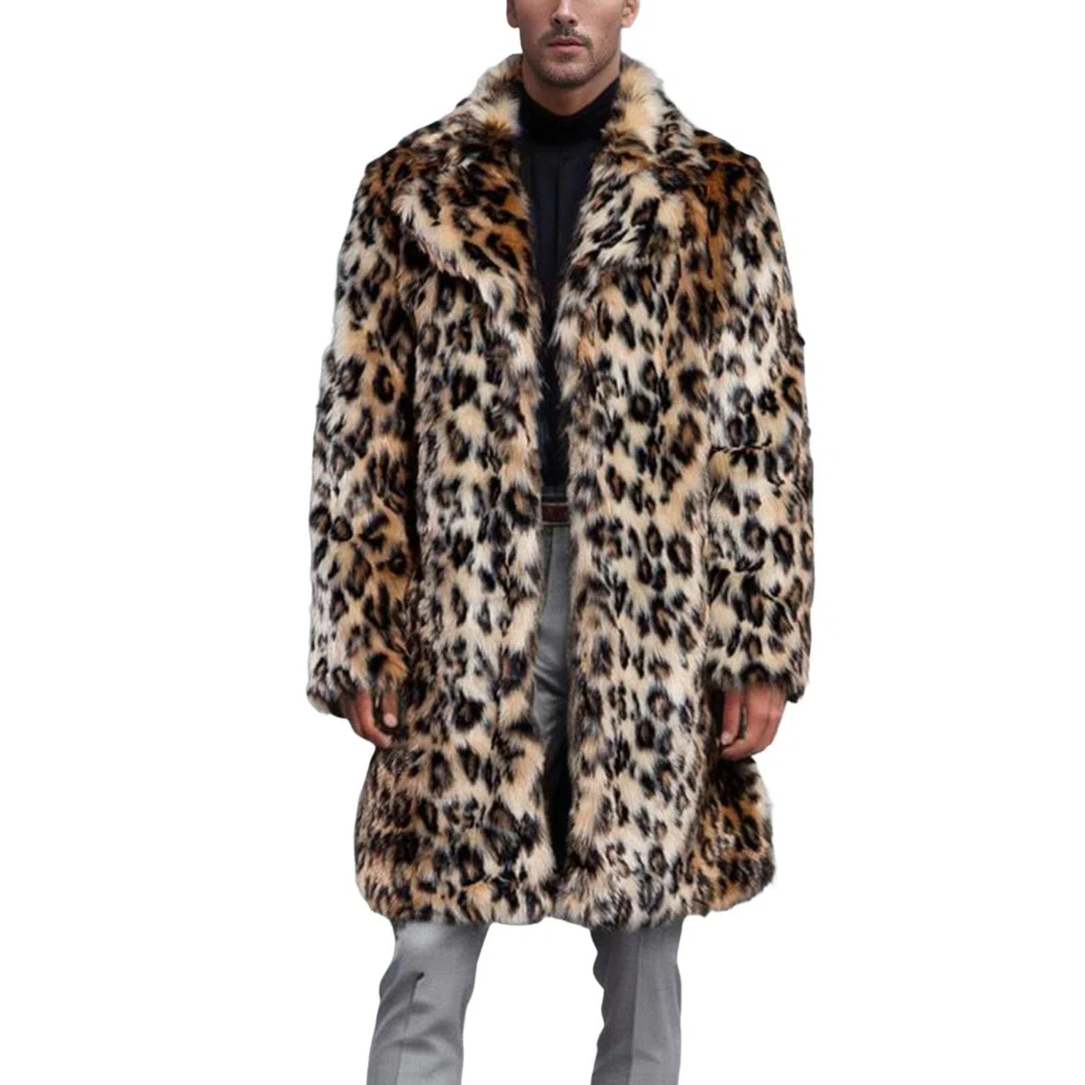 Generisch Übergang Winter Herren Mantel Nachahmung Kragen Mittellangen Mantel Mode Dicke Warme (Beige, XXL)