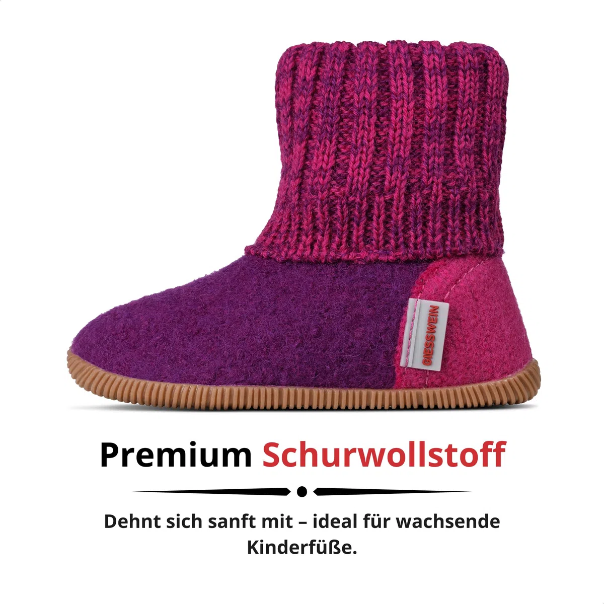 Giesswein Hüttenschuh Wildpoldsried Kids - Hohe Unisex Hausschuhe für Kinder, Warme Filz-Pantoffeln für Mädchen & Jungen, Feste Gummi Sohle