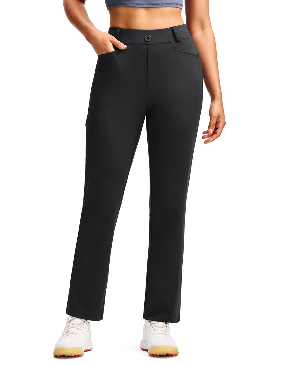 ISEEGZ Fleece-gefütterte Damen-Hose, Stretch-Reisehose mit Reißverschlusstaschen, schmal, elegant, Golf, Business, Arbeit, Freizeithose