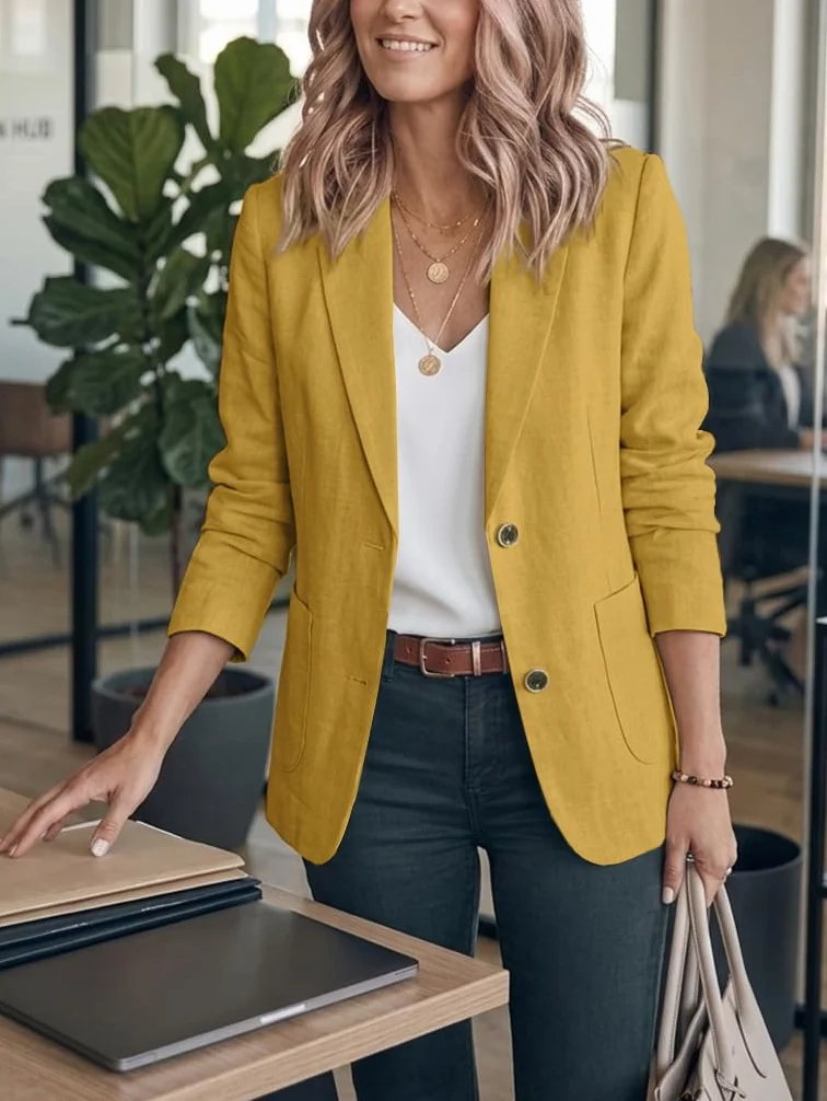 IDEALSANXUN, lässiger Damen-Blazer aus Baumwolle/Leinen, langärmelig, lockere Passform