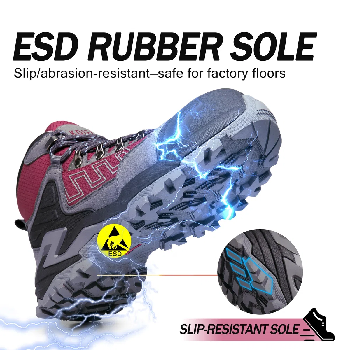 KOIFISH Arbeitsschuhe Sicherheitsstiefel S3 ESD Wasserdicht Herren Damen | Synthetikleder+geschlossene Zunge, Kompositkappe+Kevlar, EN ISO 20345, Rutschfeste+Abriebfeste Sohle, Arbeit+Alltag