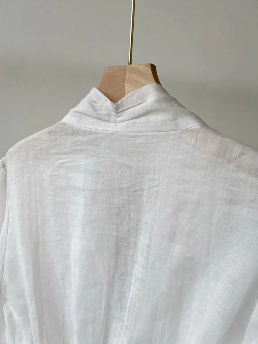 MIDJ Damen-Hemd Mit Knopfleiste,Damen Vintage Puffärmel Shirt Halbe Ärmel Weiß V-Ausschnitt Blusen Elegant Lässig Modische Kleidung Button-Down-Tops Party-Tops Lässige Büro-Bluse Für Mädchen Damen