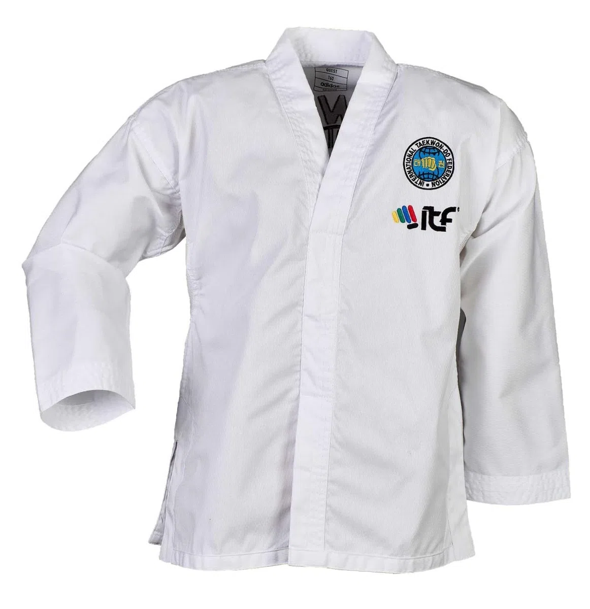 adidas Taekwondoanzug Quest ITF | Dobok mit neuem ITF Logo | für Kinder und Erwachsene | Leicht und atmungsaktiv | Revers Weiß | für Training und Wettkampf | für Körpergröße 120-200 cm