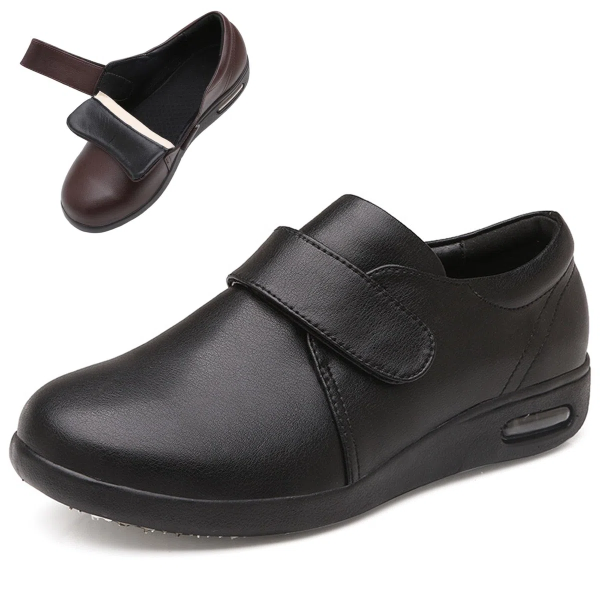 bumuam Diabetiker Schuhe Herren aus Leder Rehaschuhe mit Verstellbare Orthopädische für Geschwollene Füße Lässige Business Walkingschuhe