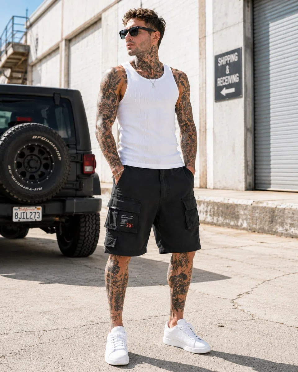 Trooper Cargo Shorts Herren – 100% Baumwolle, Robuste Militär Shorts mit vielen Taschen, Bequeme Outdoor Freizeit Arbeit Short