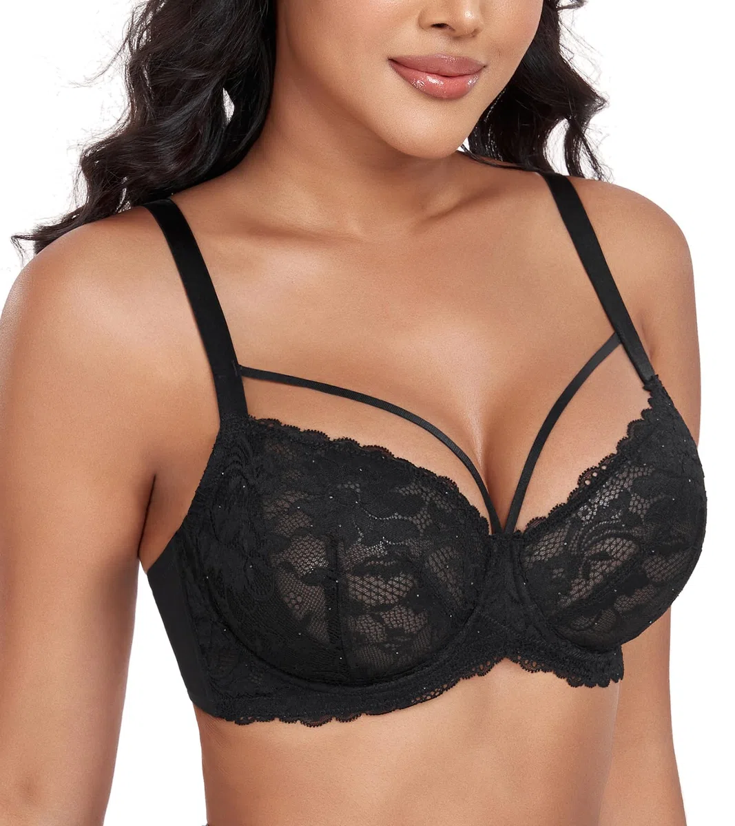 DotVol Damen Große Größen Minimizer BH Durchsichtige Ungepolsterte Spitze Unterwäsche Alltag Bra mit Schnürung