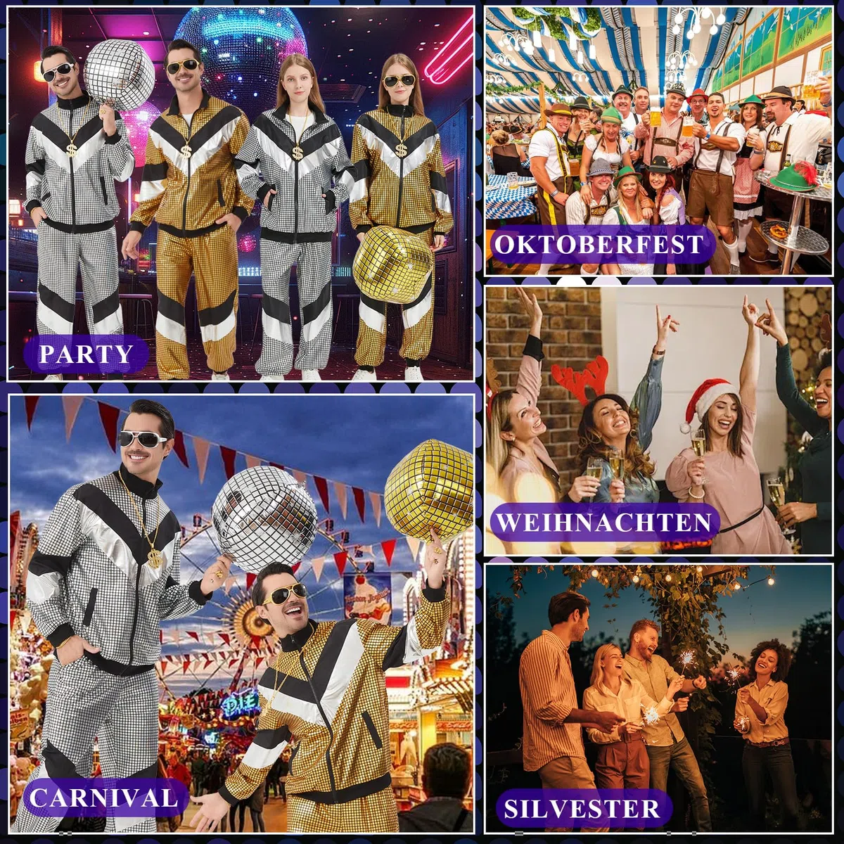 Ezuwail 80er Jahre Outfit Damen Herren - Disco-Outfit Jogginganzug Trainingsanzug Kostüm für Halloween Karneval Retro Kleidung