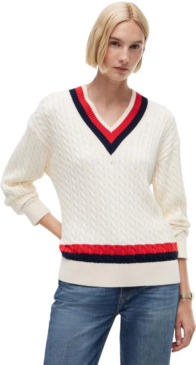 Tommy Hilfiger Damen Varsity Cable RLX Ls V-nk SWT Ww0ww49618 Pullover (1er Pack)