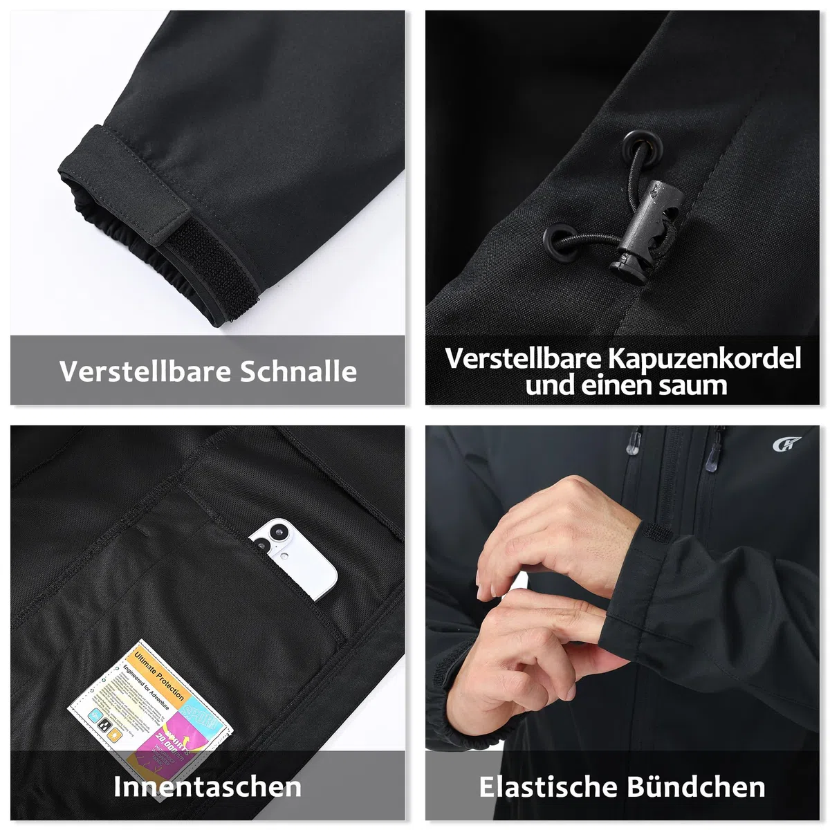 Huayuzh Softshelljacke für Herren Wasserdicht Winddicht Atmungsaktiv Outdoor Jacke Windbreaker Regenjacke Wandern Camping