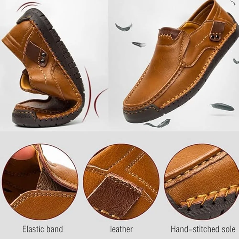 Handgefertigte Herren-Slipper aus echtem Leder, lässig, atmungsaktiv, handgefertigt, leicht, bequem