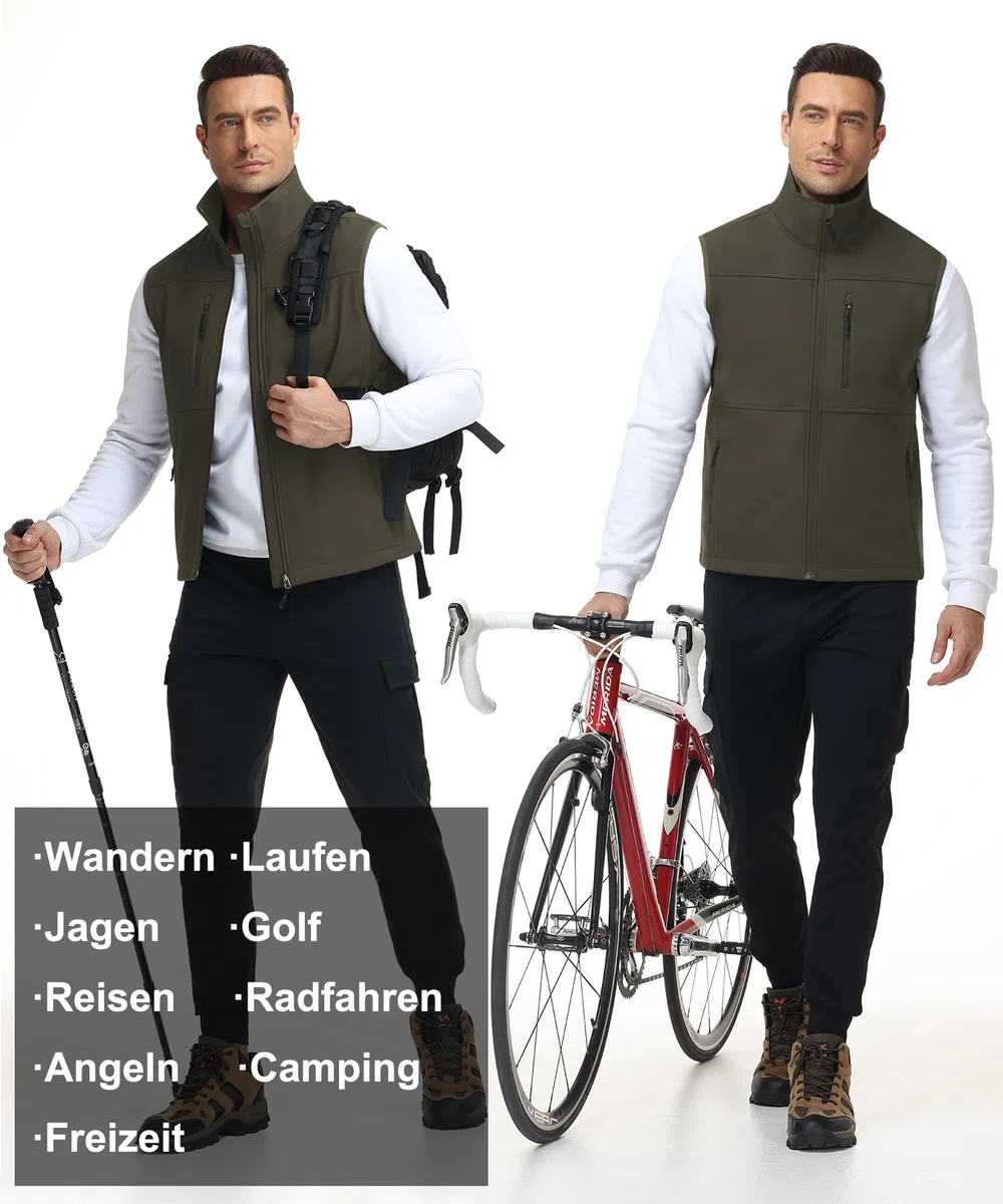 Huayuzh Weste Herren Outdoor Ärmellose Softshell Wasserdichte Winddichte Jacke Bodywarmer Fleece Innenseite Wandern Golf