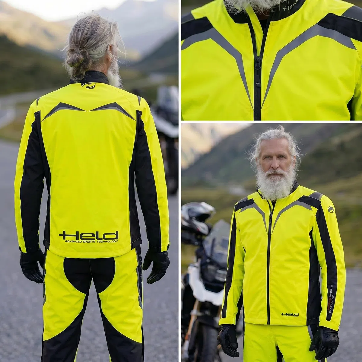 Held Rainblock 2 Top - Sport Motorrad Regenjacke Herren - Membrane 100% Wasserdicht, Atmungsaktiv - Reflex Einsätze - Außentaschen - Ärmelsaum weitenverstellbar - Schwarz Neongelb