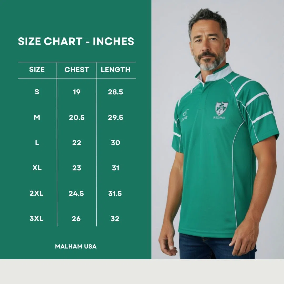 Malham USA Irland Rugby-Trikot, besticktes Kleeblatt-Wappen, atmungsaktives Kurzarm-Shirt