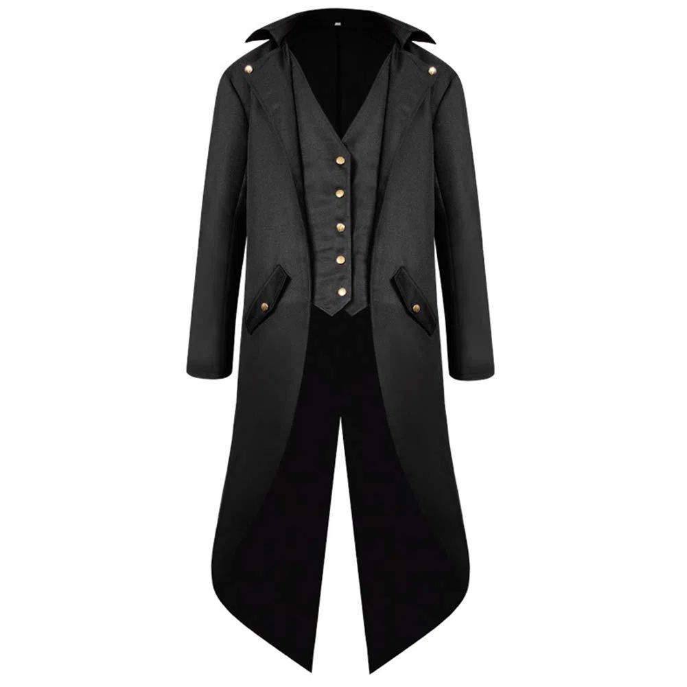 FYMNSI Herren Gothic Steampunk Frack Mantel Männer Mittelalter Viktorianischen Jacke Für Karneval Fasching Kostüm