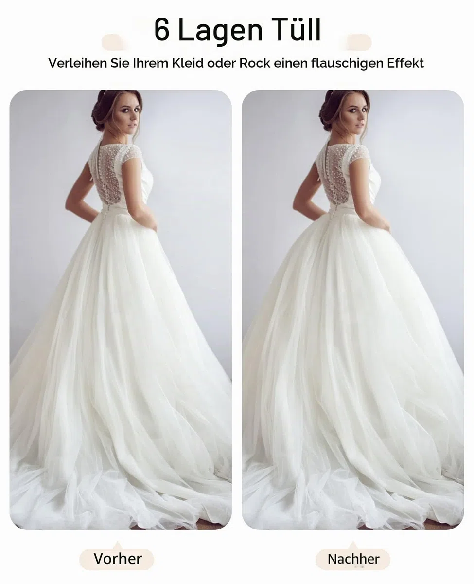 Hoopless Petticoat Crinoline Unterrock Rock 6 Schichten bodenlang Ballkleid Petticoat Unterrock Slip für Hochzeitskleid