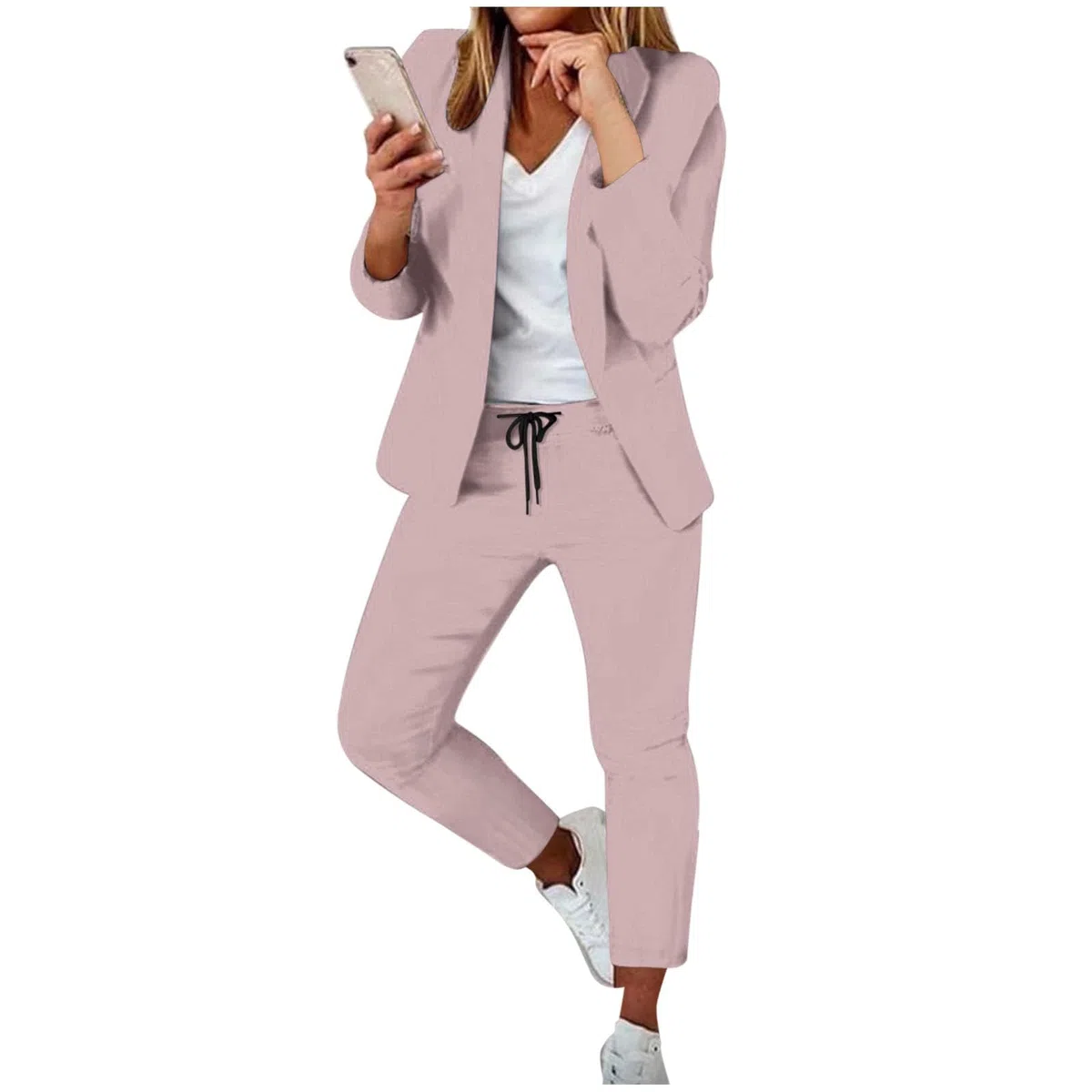 Hosenanzüge Damen Elegant Blazer 2-teilig Anzugjacke Karo Einfarbig Anzug Set Slimfit Festlich Damenanzug Freizeitmantel Business Mode Revers Mantel Sportlich Streetwear