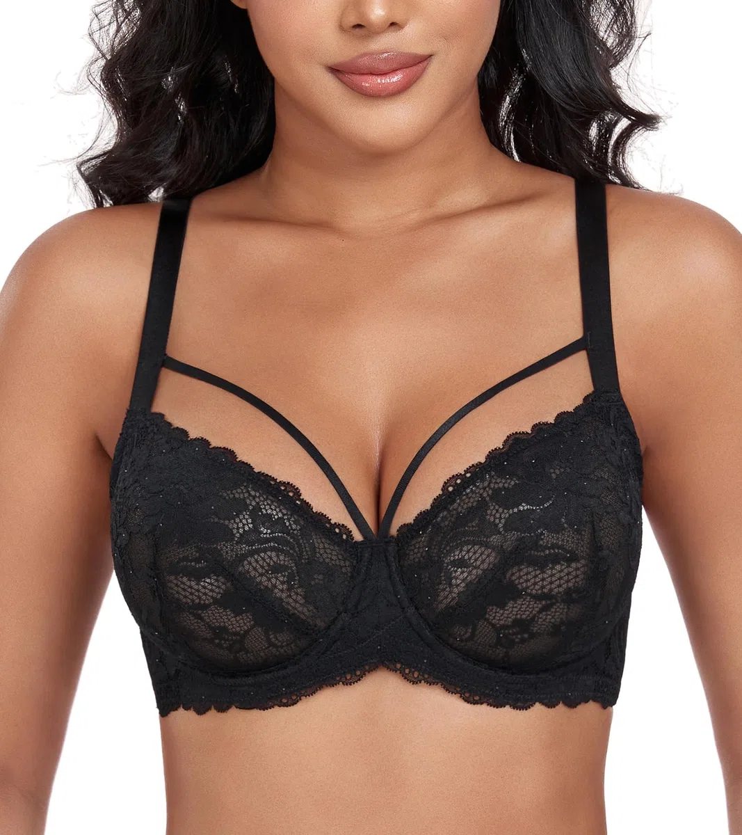 DotVol Damen Große Größen Minimizer BH Durchsichtige Ungepolsterte Spitze Unterwäsche Alltag Bra mit Schnürung
