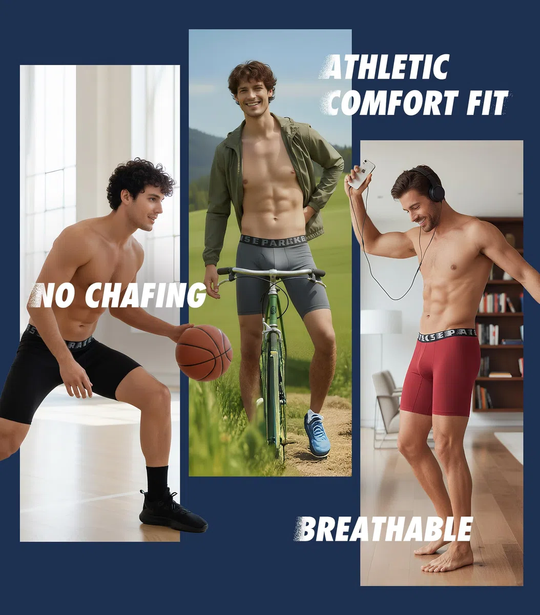 Separatec Herren-Unterwäsche, lange Beine, Boxershorts, Anti-Scheuern, separate Tasche, Unterwäsche für Herren, sportliche Unterstützung, Passform, 3 Stück