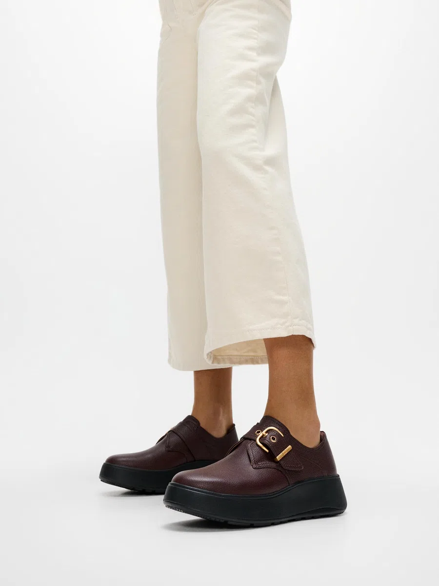 Fitflop Women's F-Mode Stitch Tumbled-Leather Monk Strap Shoes Loafer