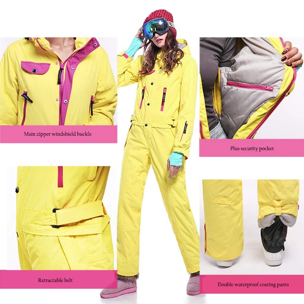 Liudan Skianzug Damen One Pieces Skier Anzüge Jumpsuits Coveralls Winter Outdoor wasserdichte Schneeanzüge for den Schneesport Zu windundurchlässiger Ausrüstung Windjacke (Color : Yellow)