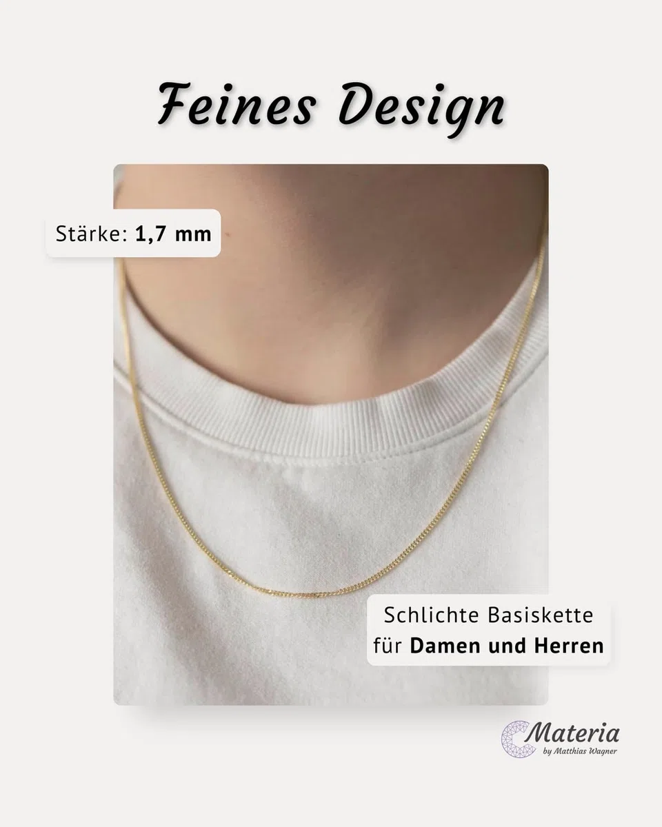 MATERIA by Matthias Wagner Panzerkette gold 1,7mm aus 925 Sterling Silber vergoldet