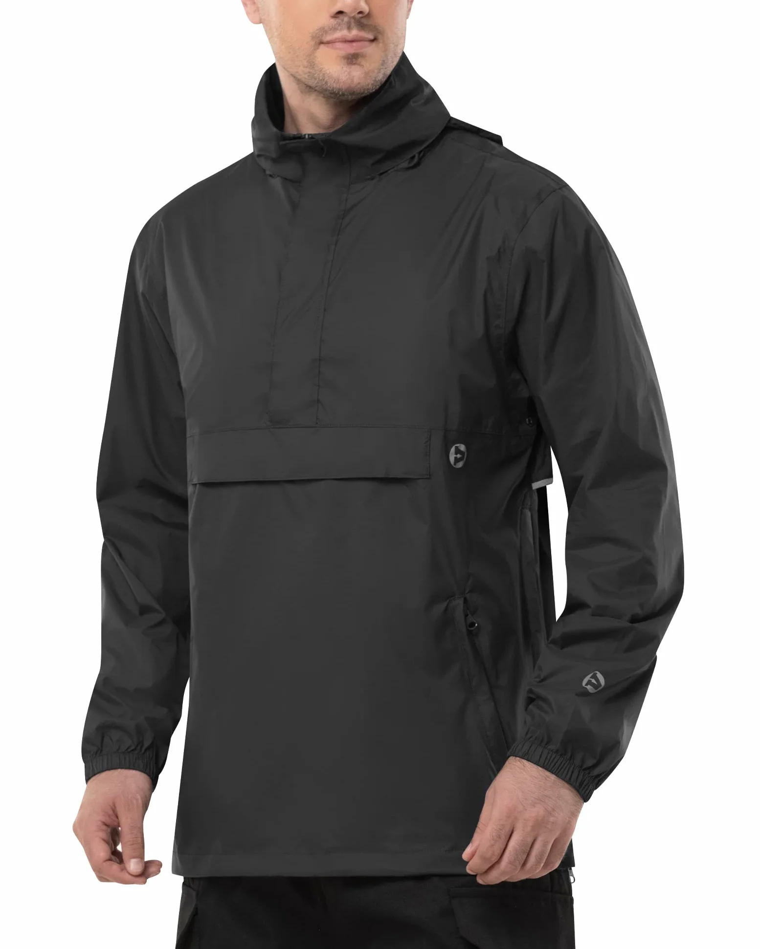 Outdoor Ventures Herren Regenjacke Wasserdichter Pullover mit Kapuze Packbare Reflektierende Jacke Leichte Fahrrad Windjacke Atmungsaktive Softshelljacke für Wandern Laufen Outdoor