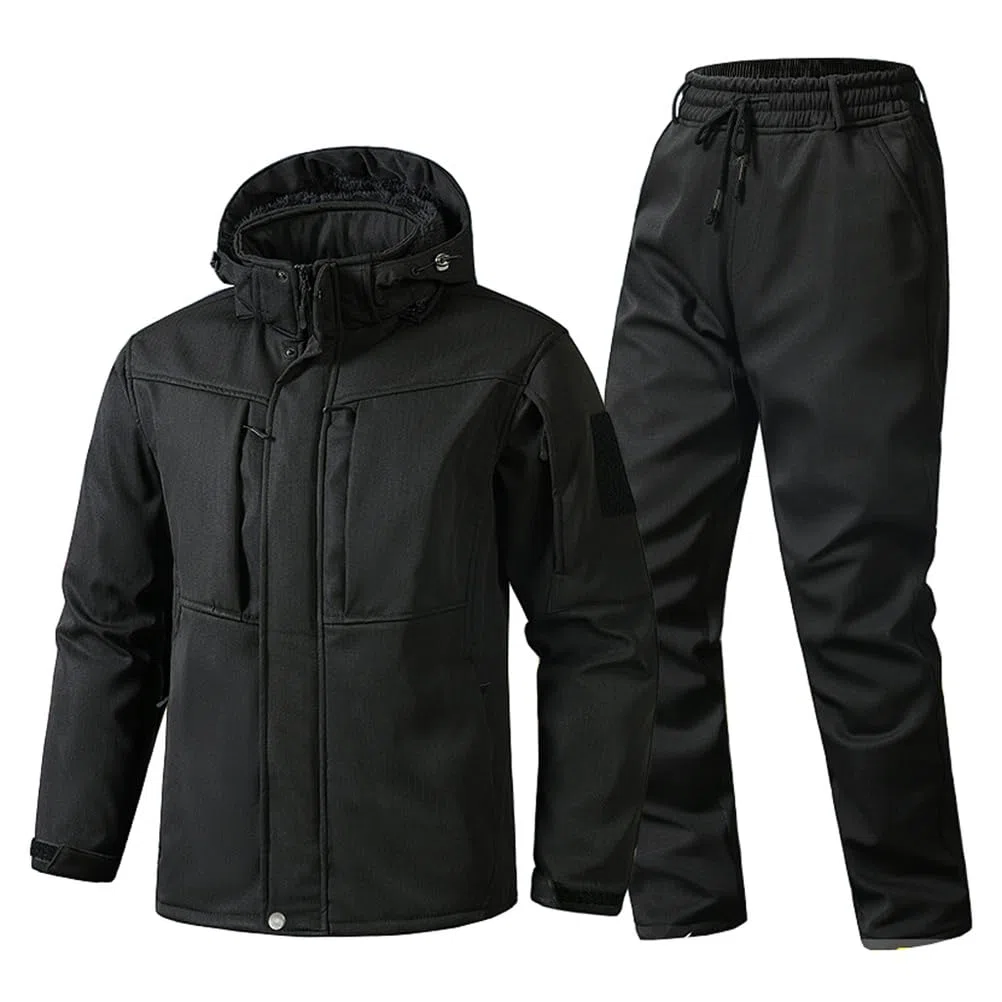 Taktische Jagdjacke und Hose, Winter-Thermo-Fleece, Softshell-Camo, 2-teilige Outdoor-Ausrüstung für kaltes Wetter