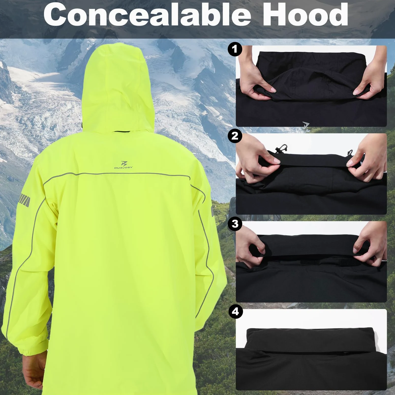 Regenanzug Herren, Wasserdicht Regenjacke Regenhose, Packbare Leicht Reflektierende Windjacke mit Kapuze, Atmungsaktiv Fahrrad Regenmantel für Outdoor Wandern Camping