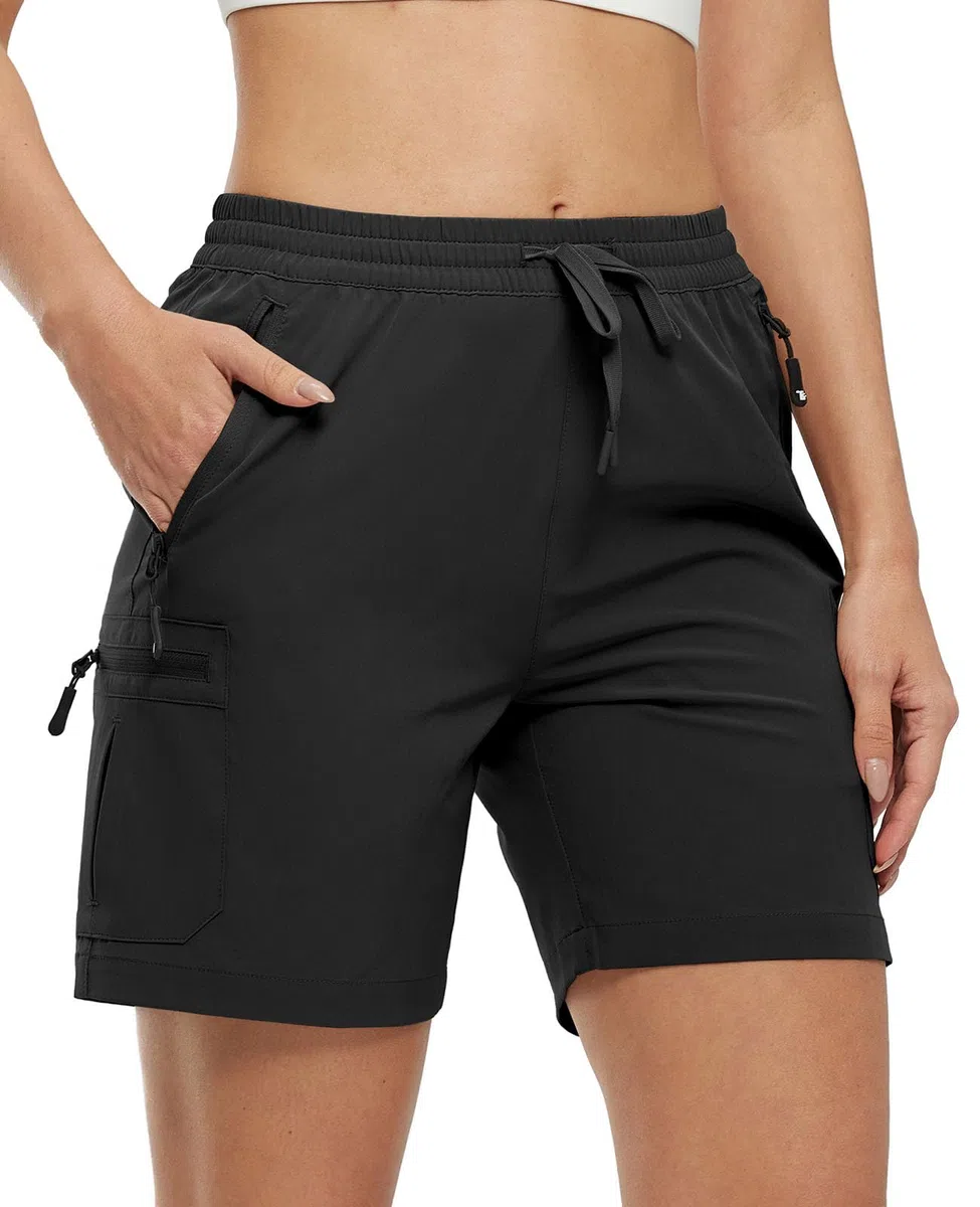 YSENTO Damen Wanderhose Kurz Sommer Leichte Cargohose Sporthose Arbeitshose Schnelltrocknend Atmungsaktiv Outdoor Shorts