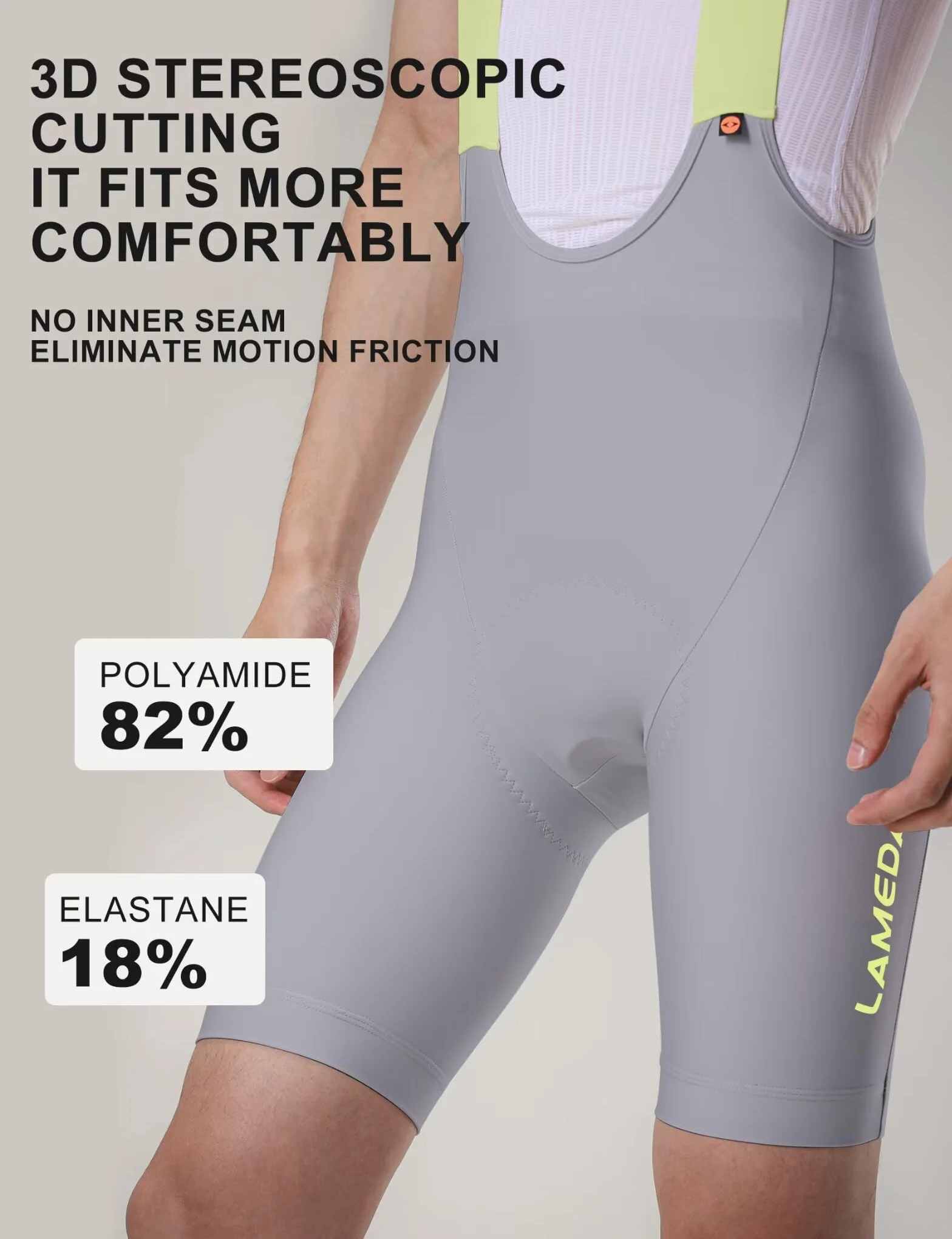 LAMEDA Herren Radhose Kurz mit Trägern Trägerhose Italienischem 3D Sitzpolster Atmungsaktive Schnelltrocknend Fahrradhose UPF Bib Shorts für Rennrad MTB
