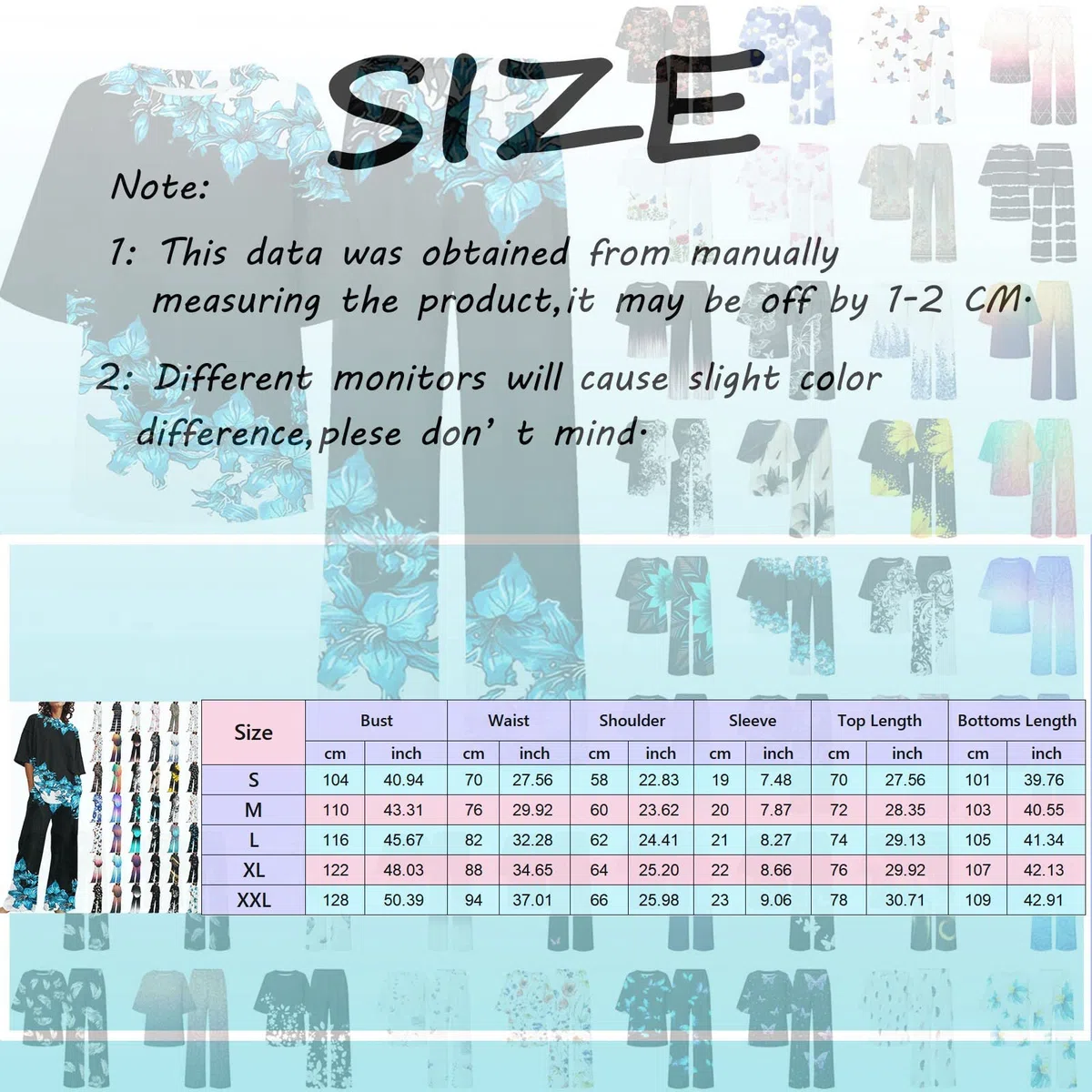 Zweiteiler Damen, Zweiteiler Damen Sommer Outfits Blumen Druck Kurzarm Tshirt Oberteile Lange Hosen Set Baggy Breite Beine Set 2 Teiler Damen Sommer Lang Leicht Hosenanzug Hausanzug