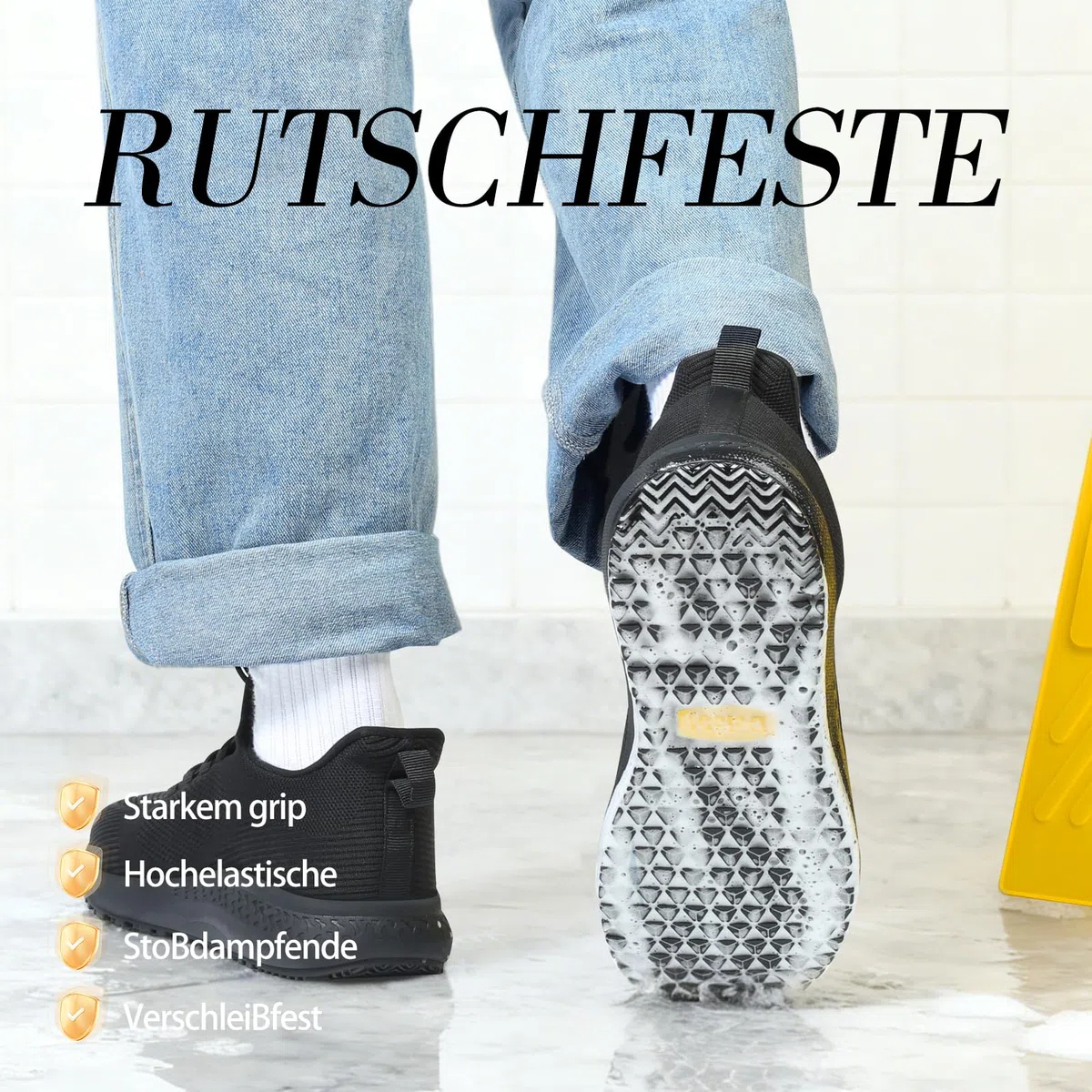 Arbeitsschuhe Herren - Rutschfest Wasserdicht Küchenschuhe, Leichte Atmungsaktiv Schuhe, Schockabsorbierend mit Langanhaltender Bequemlichkeit für Gastronomie, Pflege & Gartenarbeit, Schwarz 38.5-48