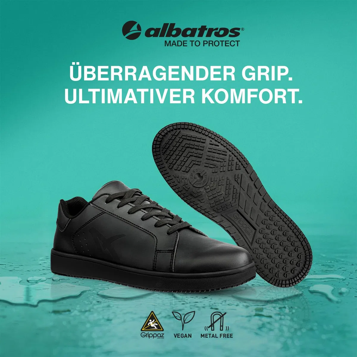 ALBATROS Boogie Rutschhemmende Serviceschuhe – rutschfeste Gastronomieschuhe für Damen und Herren, sehr leicht - Non-Slip Sneaker – ideal für Service und Gastronomie Schwarz