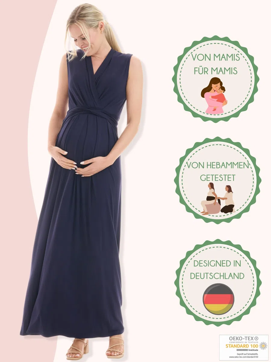 Herzmutter Umstandskleid festlich Sommer - Schwangerschaftskleid-Stillkleid - Lang - Maxikleid für Damen - Wickeloptik - 6900