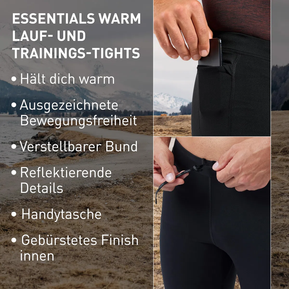 Odlo Laufhose Herren Lang Essential Warm I Sporthose Winter I Lauftights Lange Laufhose I Herren