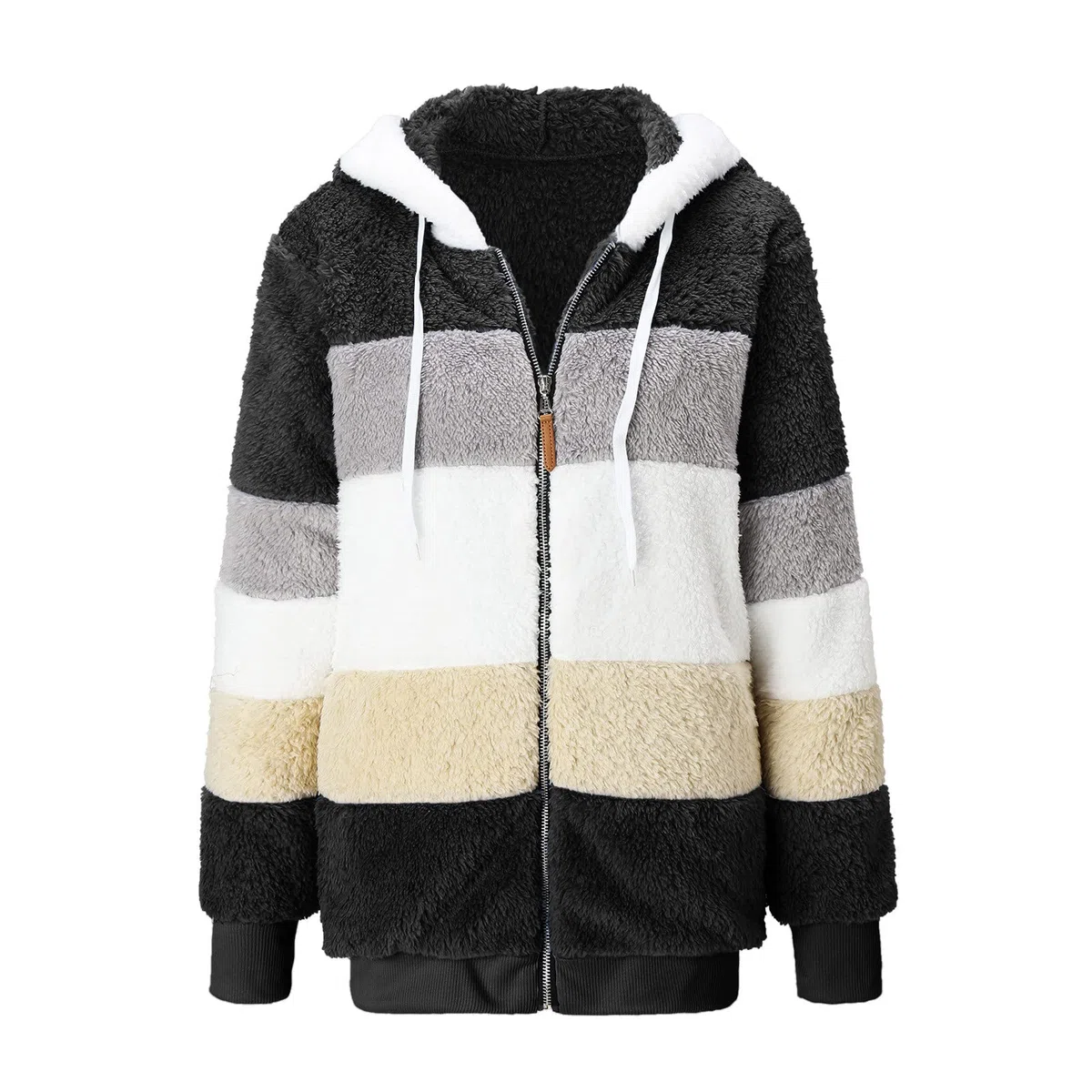 Verdickter Damen-Übermantel, einfarbig, warm, mit Fleece gefüttert, mit Reißverschluss, Umstands-Fleece-Jacke