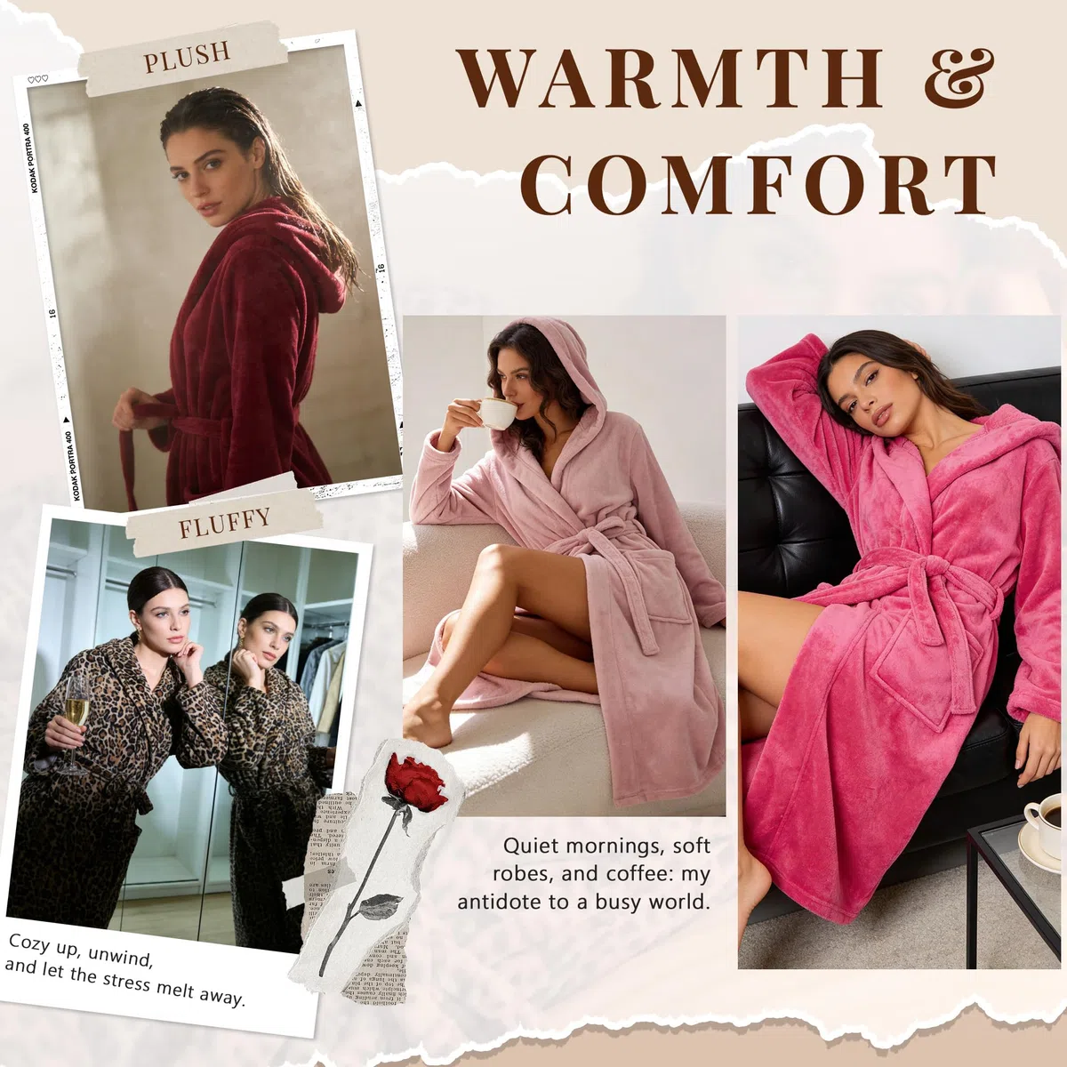 HEARTNICE Damen Fleece Bademantel mit Kapuze, weicher Plüsch Morgenmantel Bädemantel für Damen, flauschig süß Lange Hausmantel