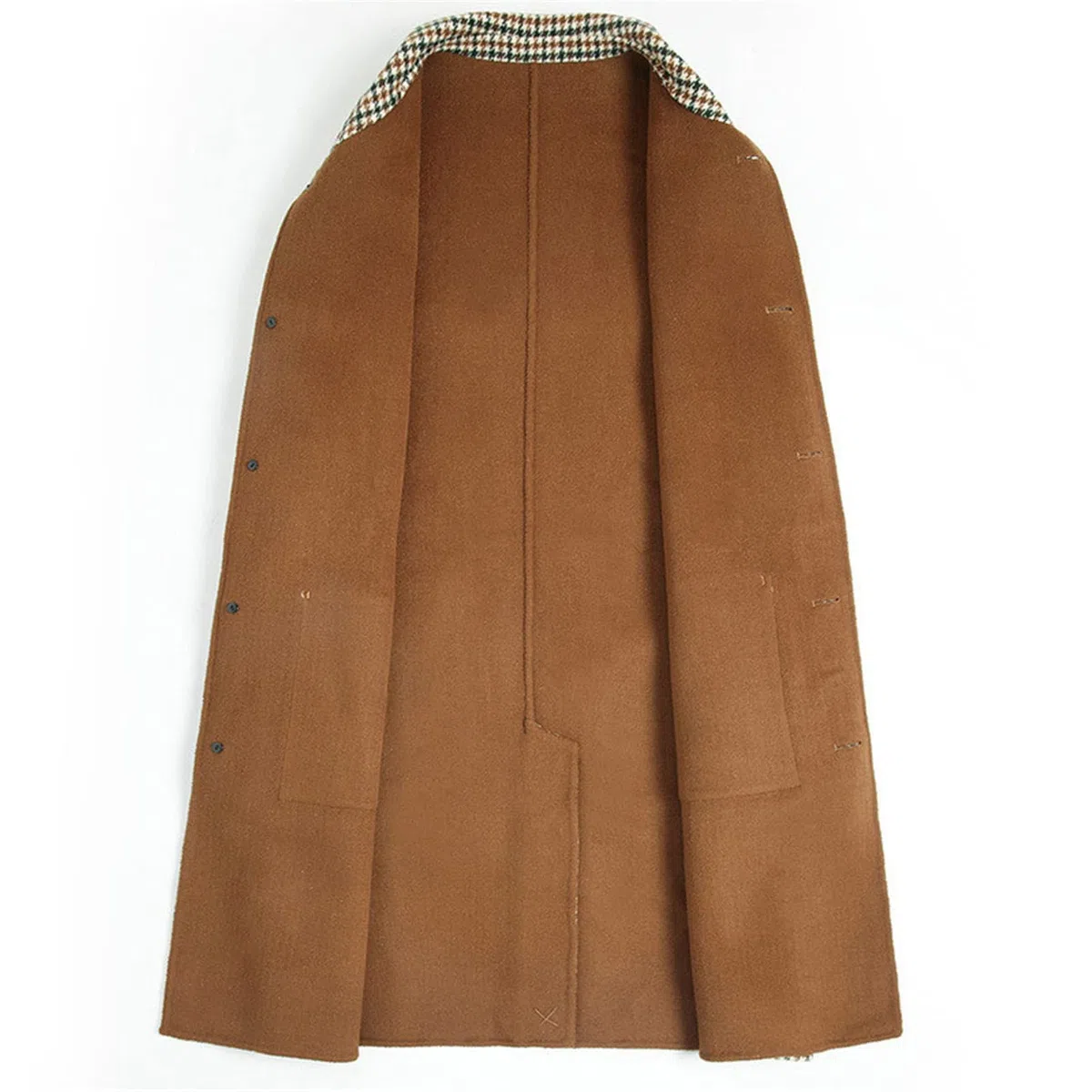 Herren-Mantel aus 100 % Wolle, kariert, doppelseitig bedruckt, mit abnehmbarem Futter aus Maulbeerseide, Mantel und Liner B, 48