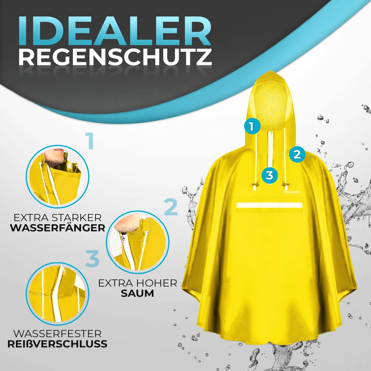 Premium Regenponcho Fahrrad wasserdicht SEHR GUT GETESTET - Regencape Fahrrad mit Reflektoren und Sichtfenster - Fahrrad Regenbekleidung als Regenponcho Damen und Herren wasserdicht