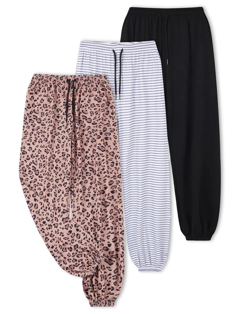 EXARUS 3er-Pack Mädchen-Jogginghose, niedlich, Baggy-Tween, trendige Kleidung, Teenager, adrett, mit Taschen