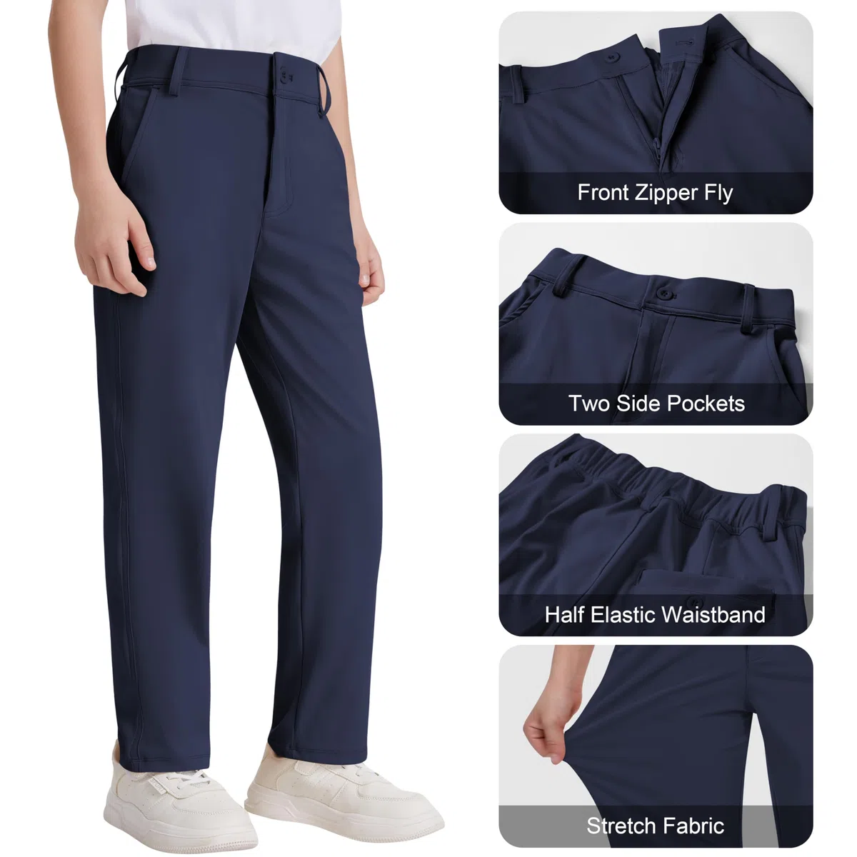 Dreammonkey Golfhose für Kleinkinder bis Jugendliche, Jungen, schnell trocknend, Stretch, Performance-Hose, Schuluniform, flache Vorderhose
