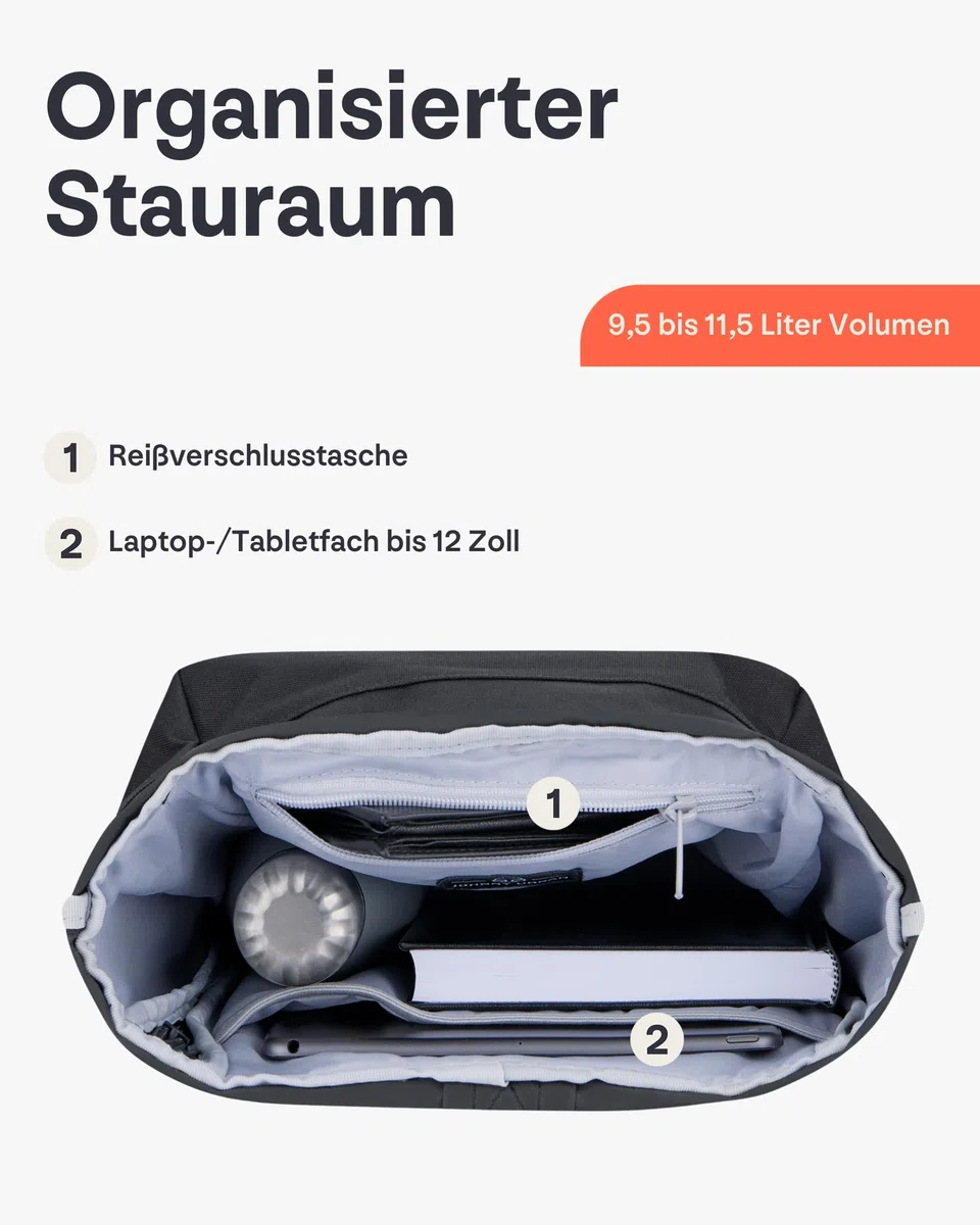 Johnny Urban Rucksack Damen & Herren Klein - Robin Small - Kleiner Rolltop Daypack mit 12 Zoll Laptopfach - Tagesrucksack für Uni City Business - Wasserabweisend