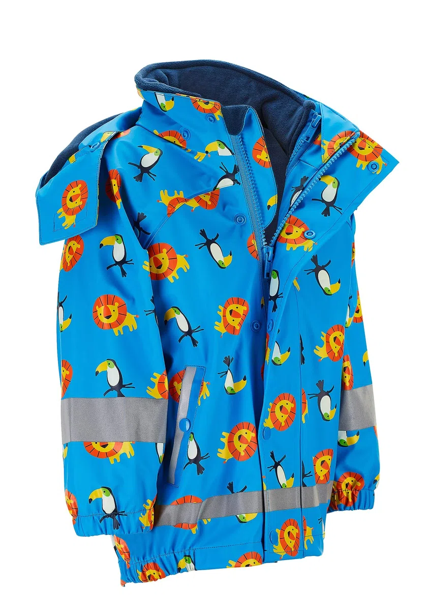 Sterntaler Kinder Regenjacke mit Innenjacke, 3-in-1-Multifunktionsjacke, Löwen- und Tukan-Motive