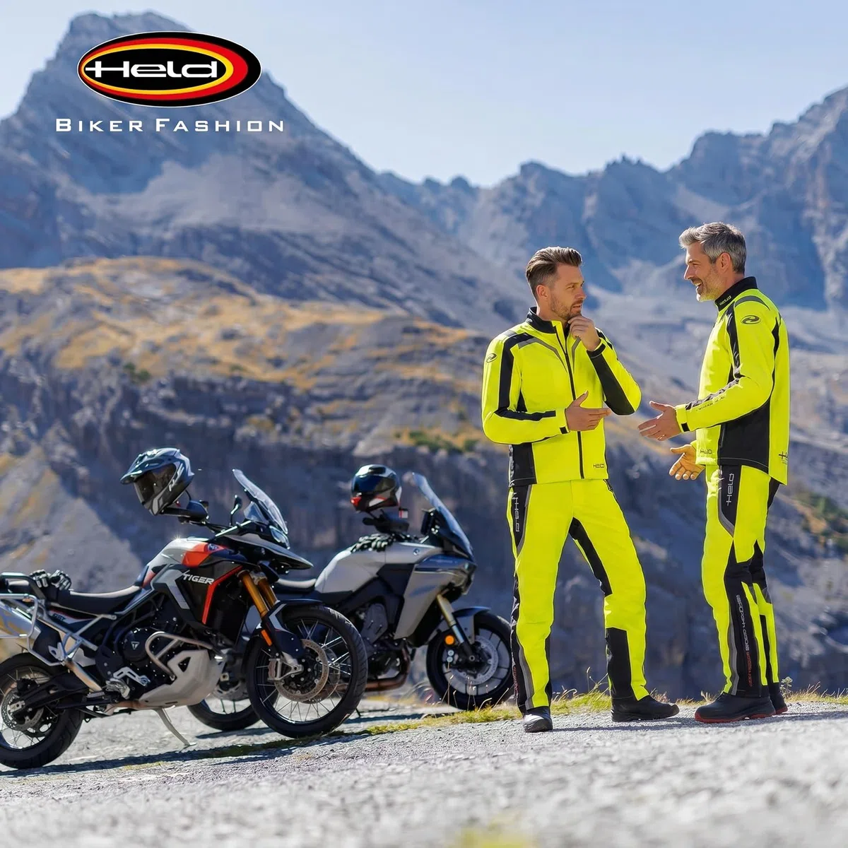 Held Rainblock 2 Top - Sport Motorrad Regenjacke Herren - Membrane 100% Wasserdicht, Atmungsaktiv - Reflex Einsätze - Außentaschen - Ärmelsaum weitenverstellbar - Schwarz Neongelb