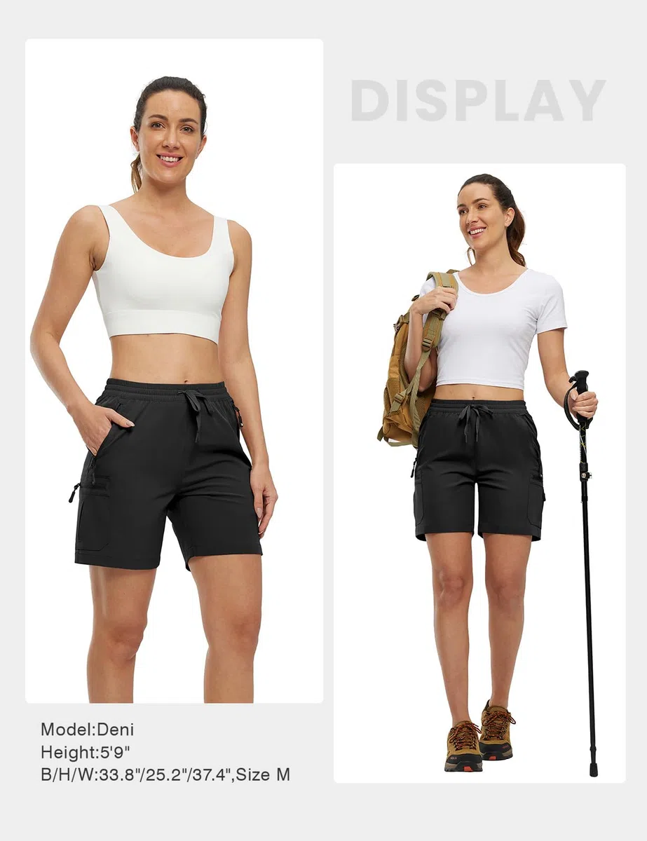 YSENTO Damen Wanderhose Kurz Sommer Leichte Cargohose Sporthose Arbeitshose Schnelltrocknend Atmungsaktiv Outdoor Shorts